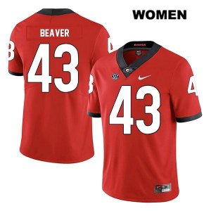 Women's Georgia Bulldogs NCAA #43 Tyler Beaver Nike Stitched Red Legend Authentic College Football Jersey LUI7854LR